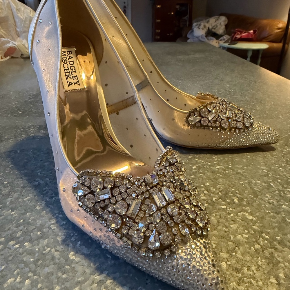 Badgley Mischka Crystal Embellished Gold Heels